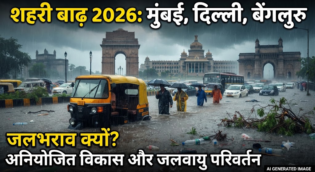 Read more about the article भारत में शहरी बाढ़ 2026: मुंबई, दिल्ली और बेंगलुरु की सड़कों पर जलभराव क्यों बढ़ रहा है?