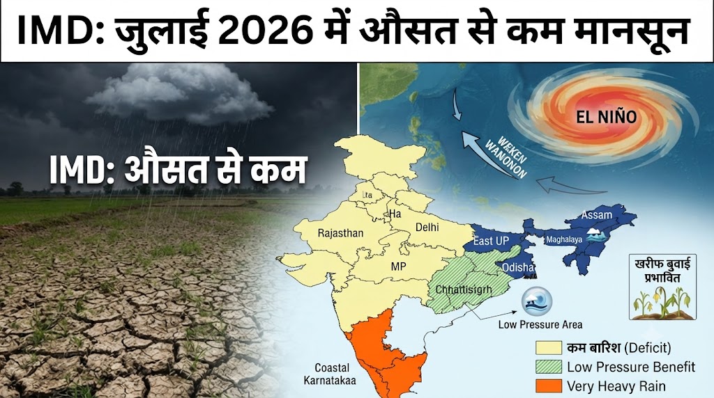 जुलाई 2026 में मानसून: IMD ने जारी किया औसत से कम बारिश का अनुमान, जानें किन राज्यों पर होगा असर